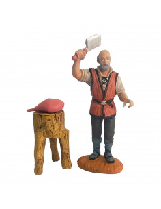 Tradineur - Figura de carnicero con Pilón y carne par belén - Fabricado en Marmolina - Adorno divertido para nacimiento, Navidad