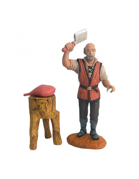 Tradineur - Figura de carnicero con Pilón y carne par belén - Fabricado en Marmolina - Adorno divertido para nacimiento, Navidad