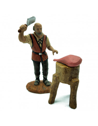 Tradineur - Figura de carnicero con Pilón y carne par belén - Fabricado en Marmolina - Adorno divertido para nacimiento, Navidad