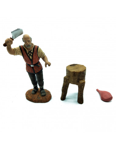 Tradineur - Figura de carnicero con Pilón y carne par belén - Fabricado en Marmolina - Adorno divertido para nacimiento, Navidad