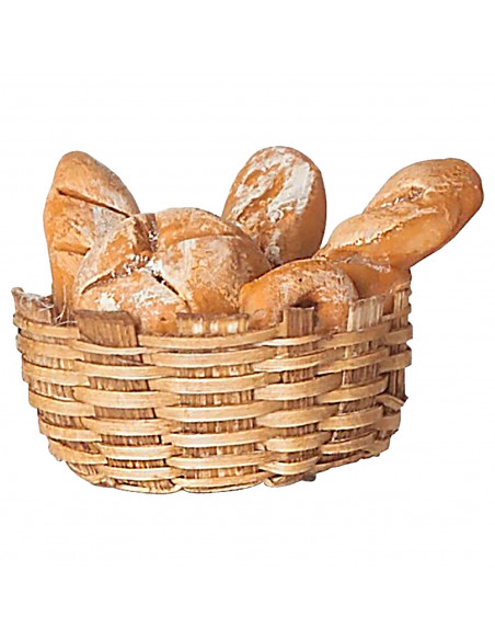 Tradineur - Figura de cesta con pan en miniatura para Belén - Fabricado en Marmolina - Adorno divertido para nacimiento, Navidad