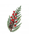 Tradineur - Pack de 6 pick de pino con bayas rojas escarchadas - Fabricado en Plástico - Decoración navideña - 36 cm de logitud