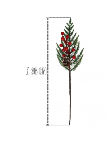 Tradineur - Pack de 6 pick de pino con bayas rojas escarchadas - Fabricado en Plástico - Decoración navideña - 36 cm de logitud
