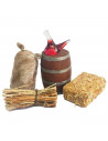 Tradineur - Pack de utensilios para Belén de resina, incluye barril, saco, paca de paja, madera y porrón de vino, nacimiento, pe