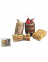 Tradineur - Pack de utensilios para Belén de resina, incluye barril, saco, paca de paja, madera y porrón de vino, nacimiento, pe