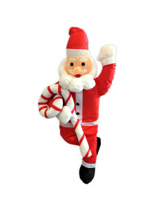 Tradineur - Muñeco de Papa Noel con Cuerda y Caramelo para Navidad - Fabricado en Poliéster y algodón - Artículo para decoración