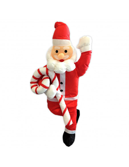 Tradineur - Muñeco de Papa Noel con Cuerda y Caramelo para Navidad - Fabricado en Poliéster y algodón - Artículo para decoración