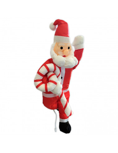 Tradineur - Muñeco de Papa Noel con Cuerda y Caramelo para Navidad - Fabricado en Poliéster y algodón - Artículo para decoración