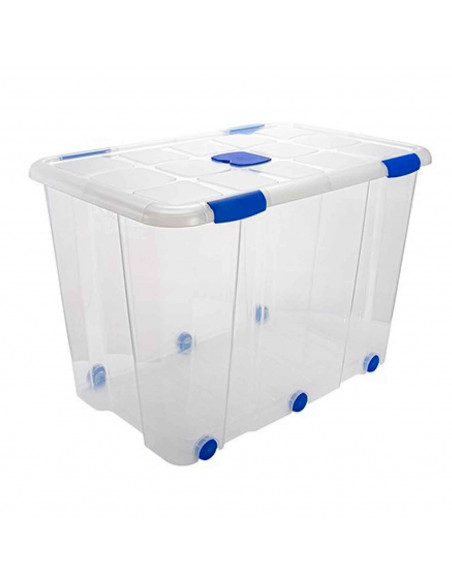 Tradineur - Caja de ordenación de plástico nº 19 transparente, con tapa, ruedas y asas, capacidad 160 litros, 56 x 80 x 51.5 cm Tradineur - Caja de ordenación de plástico nº 19 transparente, con tapa, ruedas y asas, capacidad 160 litros, 56 x 80 x 51.5 cm