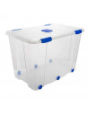Tradineur - Caja de ordenación de plástico nº 19 transparente, con tapa, ruedas y asas, capacidad 160 litros, 56 x 80 x 51.5 cm