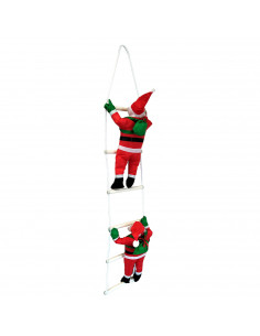 Tradineur - Muñeco de 2 Papa Noel en escaleras de 6 peldaños para Navidad - Fabricado en Poliéster y algodón - Artículo para dec