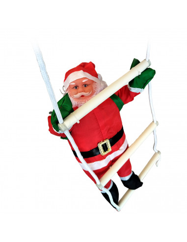 Tradineur - Muñeco de 2 Papa Noel en escaleras de 6 peldaños para Navidad - Fabricado en Poliéster y algodón - Artículo para dec