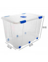Tradineur - Caja de ordenación de plástico nº 19 transparente, con tapa, ruedas y asas, capacidad 160 litros, 56 x 80 x 51.5 cm
