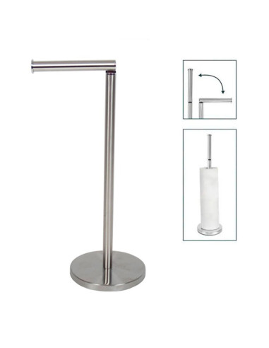 Tradineur - Portarrollos plegable de pie para papel higiénico, Forma L, acero inoxidable, válido para varios rollos, sencillo, m