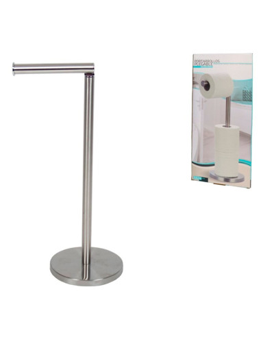 Tradineur - Portarrollos plegable de pie para papel higiénico, Forma L, acero inoxidable, válido para varios rollos, sencillo, m