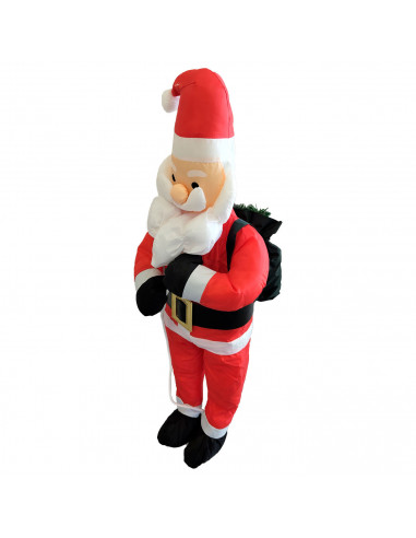 Tradineur - Muñeco de Papa Noel bajando en cuerda para Navidad - Fabricado en Poliéster y algodón - Artículo para decoración nav