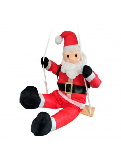 Tradineur - Muñeco de Papa Noel en columpio para Navidad - Fabricado en Poliéster, algodón y madera - Artículo para decoración n