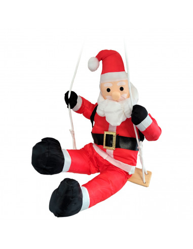Tradineur - Muñeco de Papa Noel en columpio para Navidad - Fabricado en Poliéster, algodón y madera - Artículo para decoración n