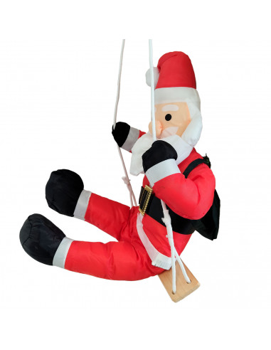 Tradineur - Muñeco de Papa Noel en columpio para Navidad - Fabricado en Poliéster, algodón y madera - Artículo para decoración n