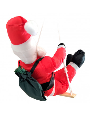 Tradineur - Muñeco de Papa Noel en columpio para Navidad - Fabricado en Poliéster, algodón y madera - Artículo para decoración n