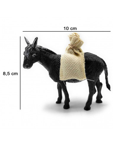Tradineur - Figura de burro con sacos para Belén, durexina, adorno para nacimiento, portal, pesebre, Navidad, decoración tradici