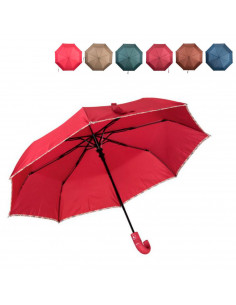 Tradineur - Paraguas plegable de mujer, poliéster, mango curvo de goma, automático y antiviento, 8 varillas de fibra, ligero y r