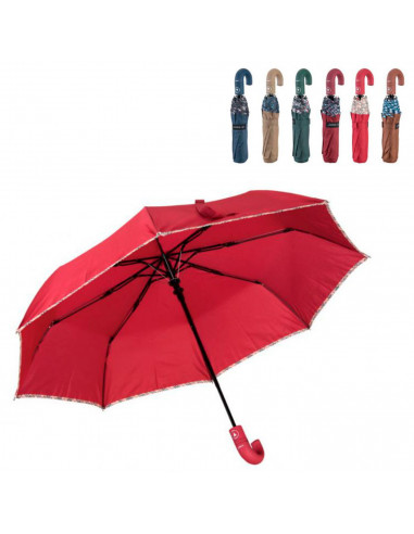 Tradineur - Paraguas plegable de mujer, poliéster, mango curvo de goma, automático y antiviento, 8 varillas de fibra, ligero y r
