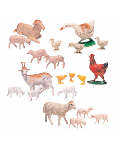 Tradineur - Pack de Animales con Crías para Belén - Gallina, Cordero, Cabras, Patos y Corderos Tendidos - Fabricado en Plástico