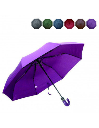 Tradineur - Paraguas plegable de poliéster, mango curvo de pvc, automático y antiviento, 8 varillas de fibra, ligero y resistent