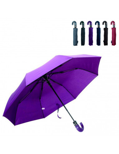 Tradineur - Paraguas plegable de poliéster, mango curvo de pvc, automático y antiviento, 8 varillas de fibra, ligero y resistent