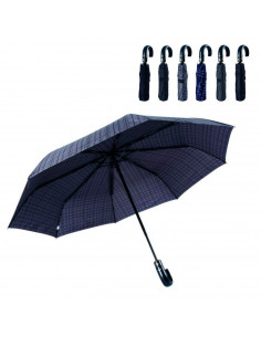 Tradineur - Paraguas plegable de caballero, poliéster, mango curvo de goma, abrir/cerrar automático, antiviento, 8 varillas de f