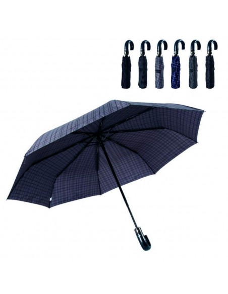Tradineur - Paraguas plegable de caballero, poliéster, mango curvo de goma, abrir/cerrar automático, antiviento, 8 varillas de f