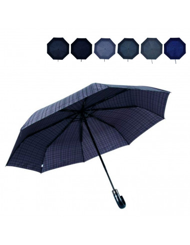 Tradineur - Paraguas plegable de caballero, poliéster, mango curvo de goma, abrir/cerrar automático, antiviento, 8 varillas de f