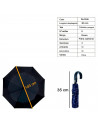 Tradineur - Paraguas plegable de caballero, poliéster, mango curvo de goma, abrir/cerrar automático, antiviento, 8 varillas de f