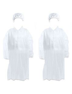 Tradineur - Pack de 2 trajes protectores de trabajo, cierre con botones y gorro, mono desechable de TNT, protección, multiusos,
