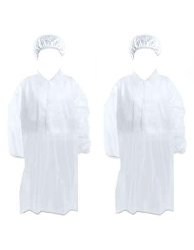 Tradineur - Pack de 2 trajes protectores de trabajo, cierre con botones y gorro, mono desechable de TNT, protección, multiusos,