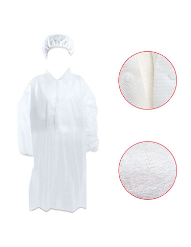 Tradineur - Pack de 2 trajes protectores de trabajo, cierre con botones y gorro, mono desechable de TNT, protección, multiusos,