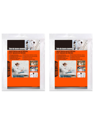 Tradineur - Pack de 2 trajes protectores de trabajo, cierre con botones y gorro, mono desechable de TNT, protección, multiusos,