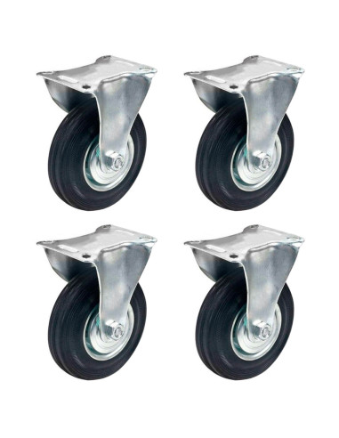 Tradineur - Pack de 4 ruedas fijas para muebles, goma y hierro, incluyen placa de montaje, rueda de transporte para cargas pesad