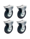 Tradineur - Pack de 4 ruedas fijas para muebles, goma y hierro, incluyen placa de montaje, rueda de transporte para cargas pesad
