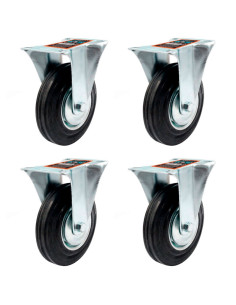 Tradineur - Pack de 4 ruedas fijas para muebles, goma y hierro, incluyen placa de montaje, rueda de transporte para cargas pesad
