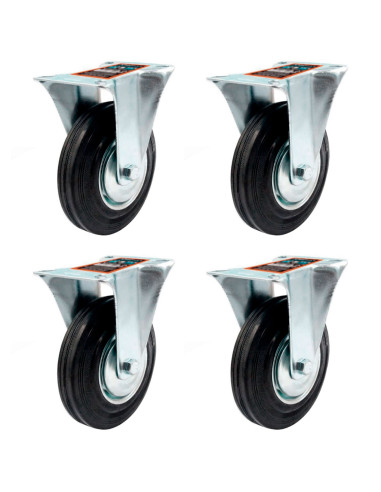 Tradineur - Pack de 4 ruedas fijas para muebles, goma y hierro, incluyen placa de montaje, rueda de transporte para cargas pesad