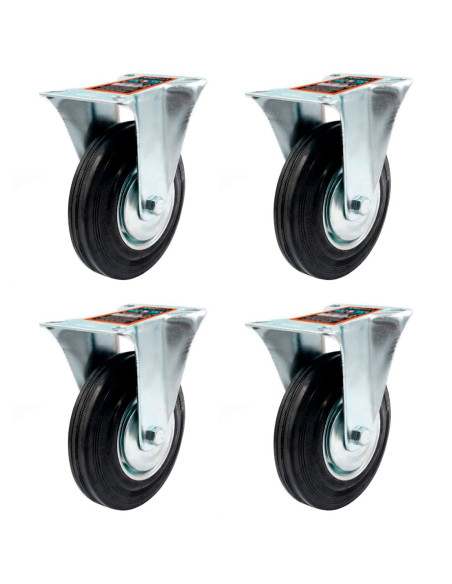 Tradineur - Pack de 4 ruedas fijas para muebles, goma y hierro, incluyen placa de montaje, rueda de transporte para cargas pesad