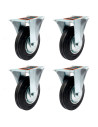 Tradineur - Pack de 4 ruedas fijas para muebles, goma y hierro, incluyen placa de montaje, rueda de transporte para cargas pesad