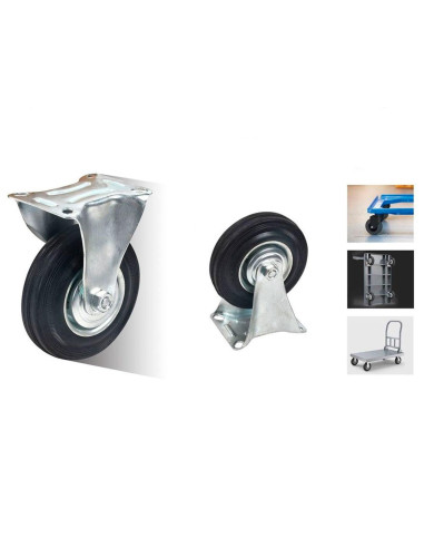 Tradineur - Pack de 4 ruedas fijas para muebles, goma y hierro, incluyen placa de montaje, rueda de transporte para cargas pesad