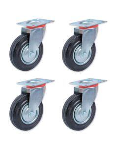 Tradineur - Pack de 4 ruedas giratorias para muebles, goma y hierro, incluyen placa de montaje, rueda de transporte para cargas