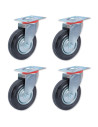 Tradineur - Pack de 4 ruedas giratorias para muebles, goma y hierro, incluyen placa de montaje, rueda de transporte para cargas