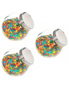 Tradineur - Pack de 3 tarros de cristal con tapa metálica de 450 ml, juego de frascos de vidrio para caramelos, gominolas, condi