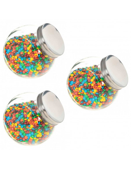 Tradineur - Pack de 3 tarros de cristal con tapa metálica de 450 ml, juego de frascos de vidrio para caramelos, gominolas, condi