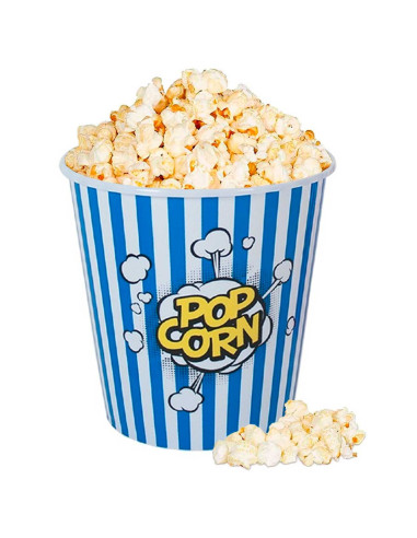 Tradineur - Pack de 2 cubos de palomitas de plástico a rayas, recipiente reutilizable para cine en casa, fiestas, celebraciones